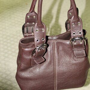 Tignanello Chocolate Brown Leather Purse Shoulder Bag Buckles Double Handles